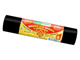 Мешки для мусора 120 л, с завязками, черные, в рулоне 10 шт., ПНД, 15 мкм, 800х750 мм, VIP, Z12010black в Магнитогорске
