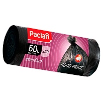 Мешки для мусора 60 л, черные, в рулоне 20 шт., ПНД, 7,4 мкм, 720х600 мм, PACLAN, 600820 в Магнитогорске