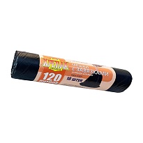 Мешки для мусора 120 л, с завязками, черные, в рулоне 10 шт., ПНД, 16 мкм, 1100х700 мм, Крепак, 4607075710320 в Магнитогорске
