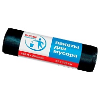 Мешки для мусора 160 л, черные, в рулоне 20 шт., ПВД, 30 мкм, 1200х870 мм, PACLAN Professional, 604082 в Магнитогорске