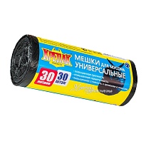 Мешки для мусора 30 л, черные, в рулоне 30 шт., ПНД, 9 мкм, 600х500 мм, Крепак, 4607075710108 в Магнитогорске