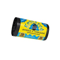 Мешки для мусора 20 л, с ушками, черные, в рулоне 30 шт., ПНД, 10 мкм, 550х440 мм, Крепакоф, 4607075710405 в Магнитогорске