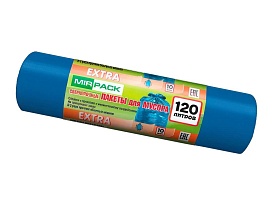 Мешки для мусора 120 л, синие, в рулоне 10 шт., ПНД, 14 мкм, 1100х700 мм, EXTRA, ex1201802 в Магнитогорске