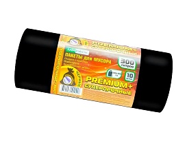 Мешки для мусора 300 л, черные, в рулоне 10 шт., ПВД 70 мкм, 1400х1000 мм, PREMIUM+, 30010160 в Магнитогорске