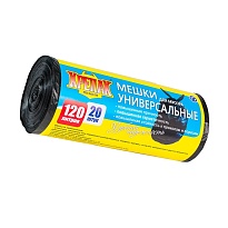 Мешки для мусора 120 л, черные, в рулоне 20 шт., ПНД, 15 мкм, 1100х700 мм, Крепак, 4607075710207 в Магнитогорске
