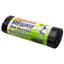Мешки для мусора 160 л, черные, в рулоне 10 шт., ПВД, 23 мкм, 1200х900 мм, Любаша, 607681 в Магнитогорске