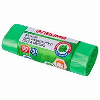 Мешки для мусора 60 л, зеленые, в рулоне 20 шт., ПНД, 10 мкм, 680х580 мм, LAIMA, 606704 в Магнитогорске