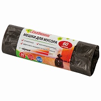 Мешки для мусора 60 л, черные, в рулоне 20 шт., ПНД, 5 мкм, 650х570 мм, Любаша, 605331 в Магнитогорске