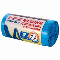 Мешки для мусора 35 л, с ручками, синие, в рулоне 30 шт., ПНД, 9 мкм, 540х500 мм, LAIMA ULTRA, 607683 в Магнитогорске