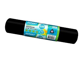 Мешки для мусора 240 л, черные, в рулоне 10 шт., ПВД 80 мкм, 1300х930 мм, EXPORT, exp 24010167 в Магнитогорске
