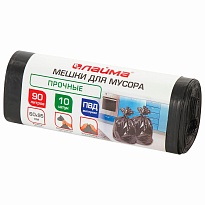Мешки для мусора 90 л, черные, в рулоне 10 шт., ПВД, 25 мкм, 950х600 мм, LAIMA, 605332 в Магнитогорске