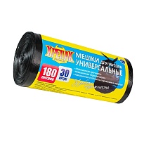 Мешки для мусора 180 л, черные, в рулоне 30 шт., ПНД, 20 мкм, 1150х800 мм, Крепак, 4607075710139 в Магнитогорске
