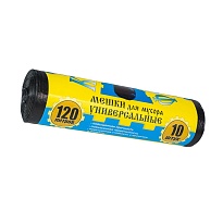 Мешки для мусора 120 л, с ушками, черные, в рулоне 10 шт., ПНД, 13 мкм, 1050х680 мм, Крепакоф, 4607075710252 в Магнитогорске