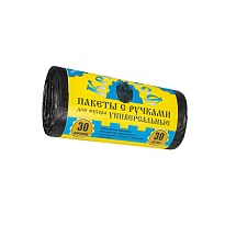 Мешки для мусора 30 л, с ручками, черные, в рулоне 30 шт., ПНД, 9 мкм, 620х480 мм, Крепакоф, 4607075710665 в Магнитогорске