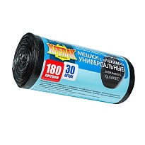 Мешки для мусора 180 л, с ушками, черные, в рулоне 30 шт., ПНД, 20 мкм, 1150х800 мм, Крепак, 4607075710399 в Магнитогорске