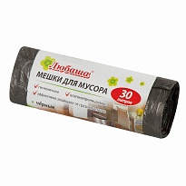 Мешки для мусора 30 л, черные, в рулоне 20 шт., ПНД, 5 мкм, 550х470 мм, Любаша эконом, 605329 в Магнитогорске