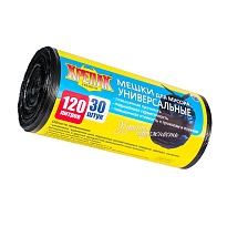 Мешки для мусора 120 л, черные, в рулоне 30 шт., ПНД, 15 мкм, 1100х700 мм, Крепак, 4607075710122 в Магнитогорске