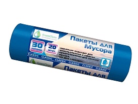 Мешки для мусора 30 л, синие, в рулоне 20 шт., ПНД, 7 мкм, 600х500 мм, MIRPACK Classik, 302041 в Магнитогорске