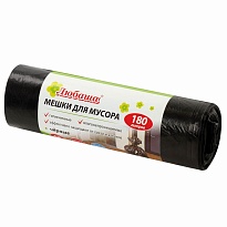 Мешки для мусора 180 л, черные, в рулоне 10 шт., ПВД, 24 мкм, 1060х800 мм, Любаша, 605336 в Магнитогорске