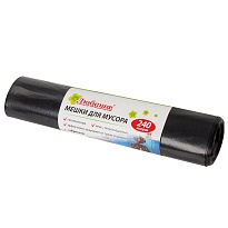 Мешки для мусора 240 л, черные, в рулоне 5 шт., ПВД 30 мкм, 1300х900 мм, Любаша, 605338 в Магнитогорске