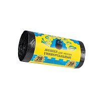 Мешки для мусора 20 л, с ушками, черные, в рулоне 30 шт., ПНД, 10 мкм, 550х440 мм, Крепакоф, 4607075710221 в Магнитогорске