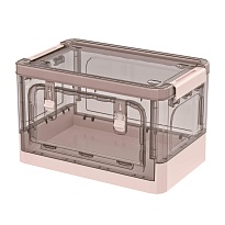 Ящик пластиковый складной прозрачный коричневый, дно розовое, 360х235х230 мм, с колесиками в Магнитогорске